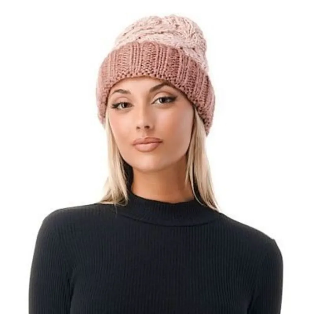 Marcus Adler Women's Chunky Marled Pink Cable Knit Beanie One Size